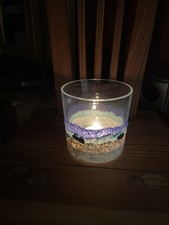 Teelichthalter Kerzenhalter Handbearbeitet Glas mit Deko aus Acryl und Muscheln