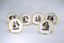 Fürstenberg Wandteller Rokoko, Serie 3413, Motive 1-6 schwarz  mit Goldrand, TOP