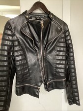 Neu Biker Leder Jacke 36 38 S M Vegan Black Zipper Nieten Gothik Top Sexy 