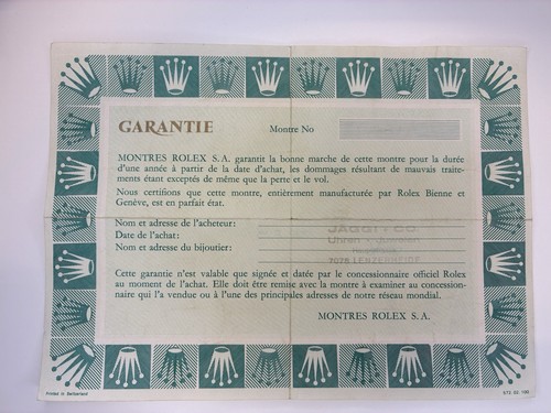 Rolex garantie warranty blank - garantie,