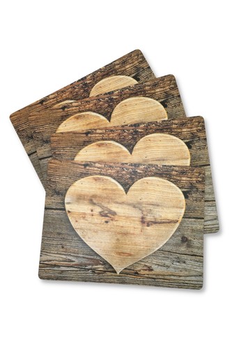 Platzset 4er set holz - platzset, holz-herz