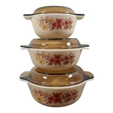 Pyrex Ernte Sprühmuster 3er Set Vintage Auflaufformen mit Deckel Retro