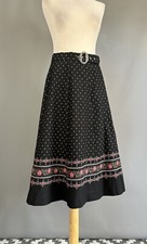 Hammerschmid Midirock schwarz rosa Blumen Plissee Gürtel Punkte Dirndl 44 Vintage