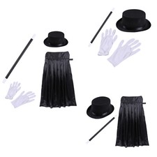 Kinder Magier Cosplay Kostüm Set Zauberumhang Zylinder Zauberstab Handschuhe