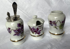 3 tlg. VEILCHEN -Set Senf, Salz, Pfeffer JUGENDSTIL, echt antik