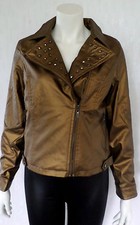 Schicke Damen Jacke Kurzjacke Lederimitat Bronze Nieten Bikerjacke Gr.32/34 NEU 