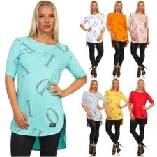 Damen Tunika Minikleid Business Longshirt Top Büro Bluse Shirt Kurzarm 36/38