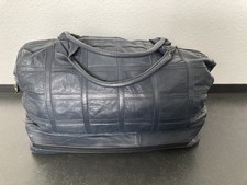 Vintage Reisetasche Goldpfeil Leder blau, Innen beige, separates Schuhfach unten