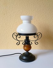 Elegante Vintage Tischlampe Glasschirm Holz von Fischer Leuchten 35 cm Retro