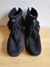 Minnetonka Stiefelette Boots schwarz mit Fransen EU38 echtes Leder
