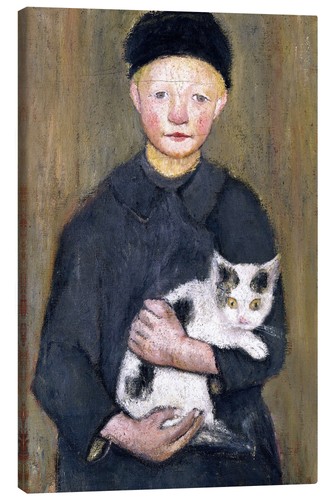 Leinwandbild knabe mit katze - leinwandbild,