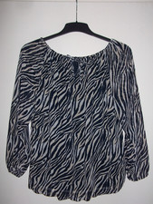 Tolle Bluse im Zebra Look, blau/beige, angenähtes Top, Gr. 42