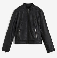 Lederimitat-Jacke mit Reißverschluss Gr. 38 Schwarz Damen Langarm Bikerjacke Neu