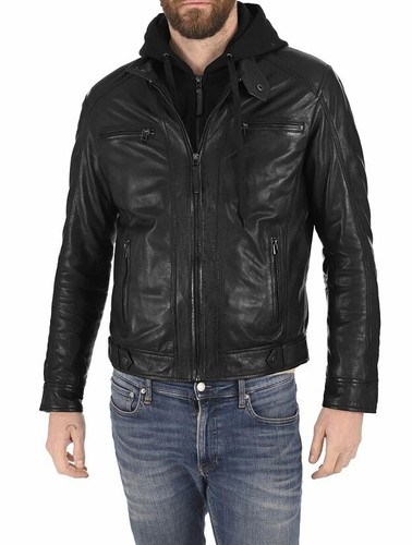 Herren echtleder kapuze bomber - herren,