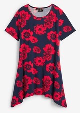 Kurzarm-Shirt mit Zipfelsaum Gr. 40/42 Dunkelblau Erdbeere Damen Longshirt Neu*