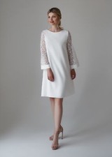 Brautkleid mit Spitze 3/4 Ärmel  für Standesamt kurz 36 bis 50 Ivory