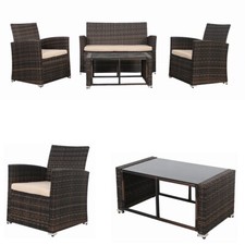 Sitzgarnitur 4 tlg. Rattan Sofa Garten Sessel Lounge Essgruppe Rattanmöbel 