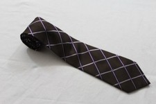 Enrico Mori Krawatte braun  lila  weiß kariert #KR3219