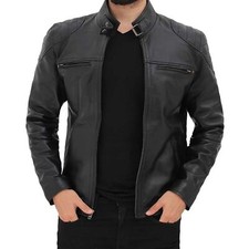 Schwarz Lederjacke Herren Echt