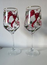 TK Maxx Weihnachten Rot Schleife & Stechpalme 2er Set Stiel Weingläser Neu