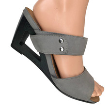 Gabor Pantolette grau  38,5 G Nubuk Leder extravaganter Keil-Absatz Wedges