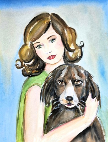 Original aquarell frau mit - original,