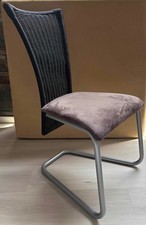 Schwingstühle 4er Set Rückenlehne geflochten, Sitz Kunstleder, schwarz/anthrazit