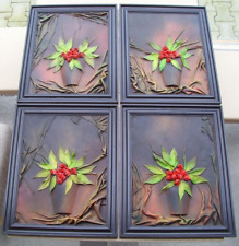 4x Lederbild im Holzrahmen, 3D Bild, Vase mit Blumen, ca. 42,5 x 53 cm, 4 Stück