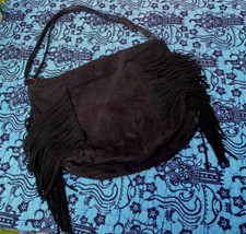 Schwarze Handtasche mit langen Fransen, Kunstwildleder und - leder,Festival,Boho