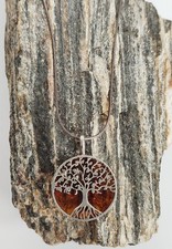 Tolle Halskette , 925er Silber , Baum , Bernstein , Länge ca. 52 cm
