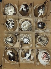 12 Weihnachtskugeln Christbaumschmuck Glaskugeln Silber Tropfen Reflex Antik