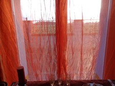 2 x roter Schlaufenschal Voile, Gardine für hohe Räume, Länge 2,95, Breite 1,4