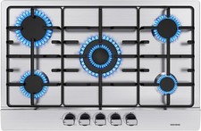 Gaskochfeld 5 Flammen Gasherd Edelstahl Einbauherd 76cm Erdgas/Propangas 10500W