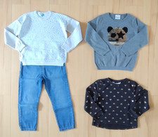 4 Teile in Größe 104-110, Jeanshose + Pullover + 2 Sweat Pullis, GRAU-SCHWARZ-BL