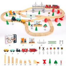 72 Pcs Holz Eisenbahn Set Kinder Zug Lok Schienen Zubehör city Schnellzug