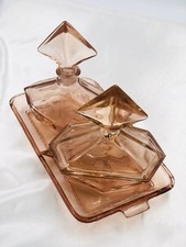 Vintage Frisiertisch Garnitur Frisierset Art Deco Rosalin-Glas