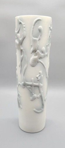 Signed relief art vase - op,