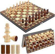 3 in1 Schach Schachbrett Holz