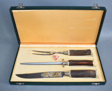 Tranchierbesteck Dreizack Solingen top Zustand Horngriff Etui Box Fach #G2V