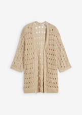 Ajour Strickjacke mit Lurex Gr. 44/46 Camel Damen-Strick-Jacke Cardigan Neu*