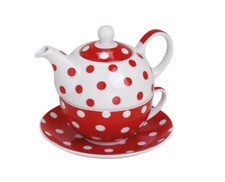 Teekanne +Tasse "rote Punkte"