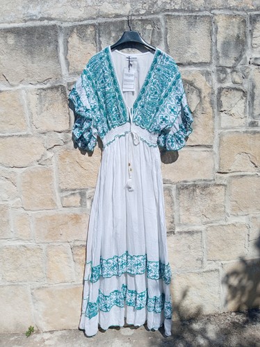 Maxikleid weiss türkis - maxikleid,