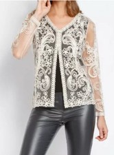 Alfredo Pauly Eleganter Chiffon Cardigan mit Kurbel Stickerei Verzierungen Gr.40