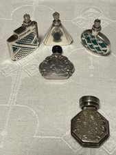 4 alte Parfüm Flakons plus 1 gratis, Silber, Silberauflage