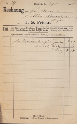 Einbeck rechnung 1885 - rechnung,