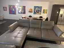 echtleder couch - grau mit funktionalen Rückenlehnen - Eckcouch inkl. Fusshocker