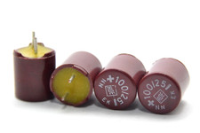 4x Vintage Bakelite-Kondensator ROE Typ EK, 100 µF / 25 V, Elko Capacitor, NOS