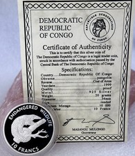 Kongo 10 Francs 1999 Silber PP