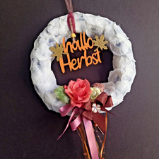 Türkranz in leuchtenden Herbstfarben 23cm x 79cm Herbst Schriftzug Rose