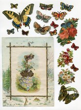 Glanzbild Oblaten scraps Mädchen Schmetterlinge Konvolut  1,5 - 17,5 cm